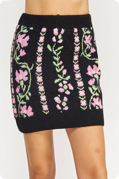 Floral Intarsia Sweater Mini Skirt