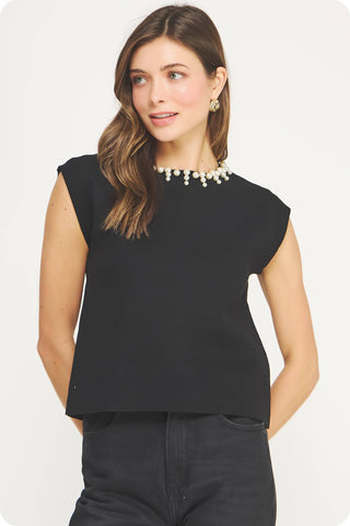 Genevieve Pearl Trim Sweater