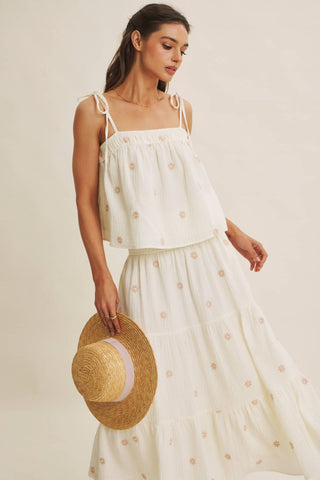 Sunset Field Embroidered Midi Skirt