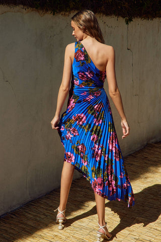 Midnight Floral Pleated Maxi Dress