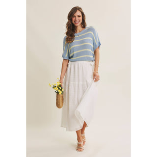 EYELET BUBBLE TOP AND MIDI SKIRT SET