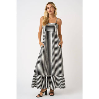 STRIPED SLEEVELESS BACK CUTOUT SUMMER MAXI DRESS