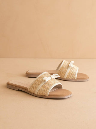 The Andrea | Natural Bow Raffia Slide – Feminine Summer Flat