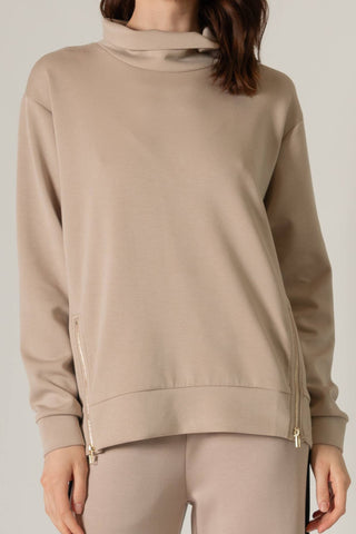 Creme Lounge Loretta Mock Neck Side Zip Top