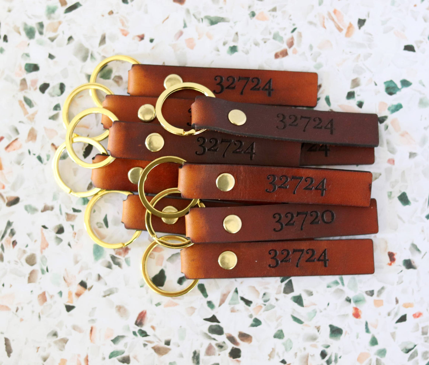 Custom Leather Zip Code Keychain