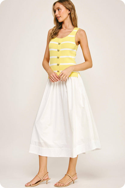 Mixed Media Striped Knit Midi Dress