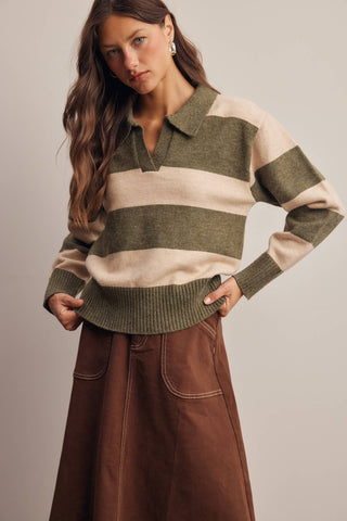 Seriously Striped Collared Knit Sweater