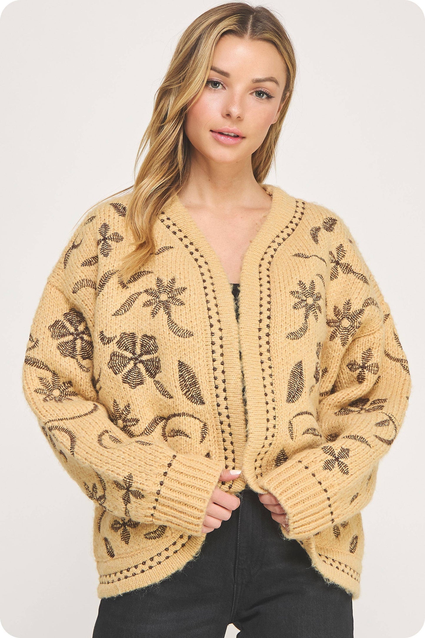 Floral Embroidered Knit Cardigan