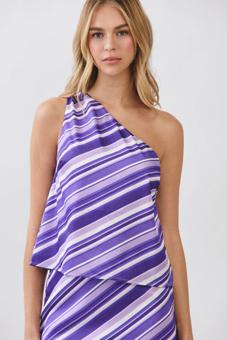 TIGER BABY One Shoulder Stripe Side Zipper Woven Top