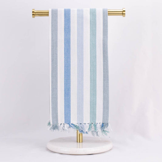 Stripe Fringe Hand Towel   Blue/White   20x28