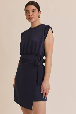 ROUND NECK SLEEVELESS WRAP MINI DRESS