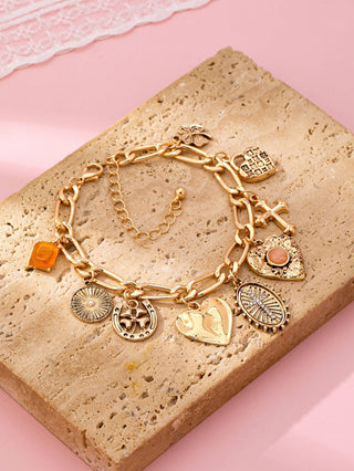 Charm Bracelet-Cross Heart Oval Motifs