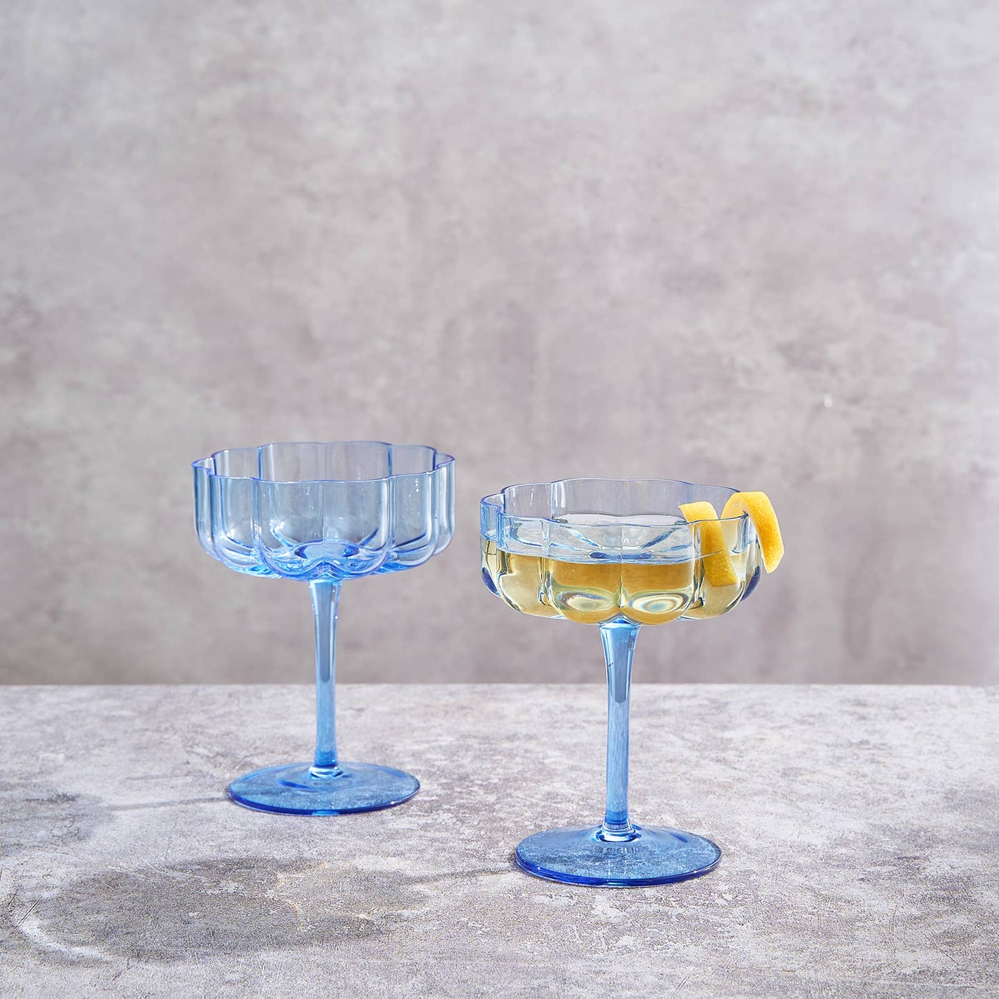 Flower Blue Wave Vintage Champagne Coupe Set of 2 | 7 OZ