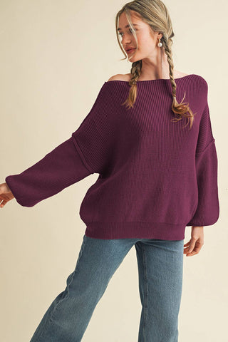BOAT NECK BUBBLE SLEEVE SWEATER