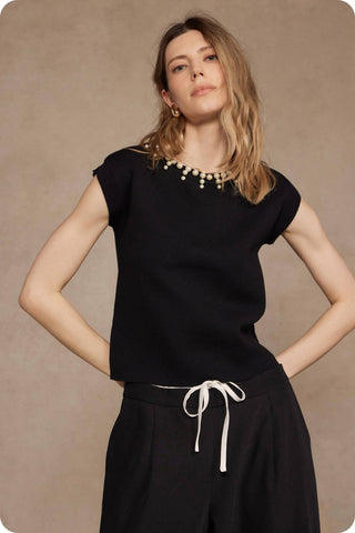 Genevieve Pearl Trim Sweater