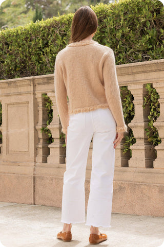 Frayed Trim Textured Cardigan