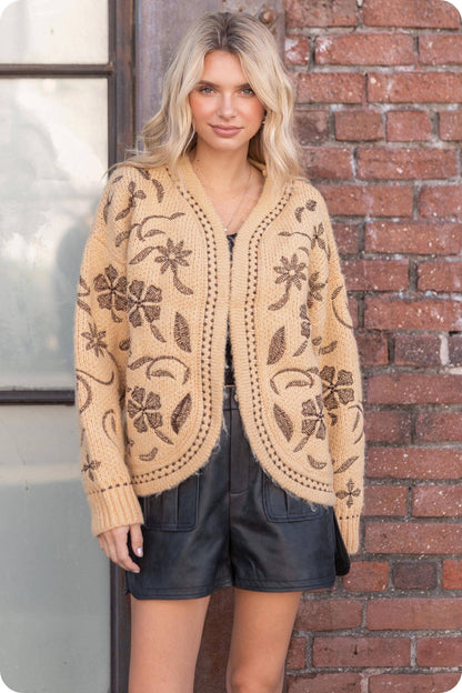 Floral Embroidered Knit Cardigan