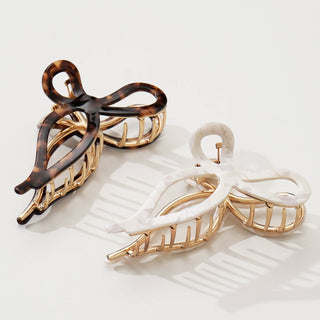 Sabrina Vintage Snow | Large Ribbon Metal Bow Claw Clip