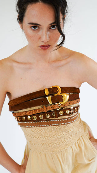 Suede Belt with Curved Gold Buckle | Chic Everyday Accessory