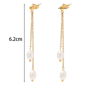 Freya Double Pearl Drop Waterproof Earrings 14K Gold