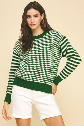 CONTRAST KNIT SWEATER TOP - 6328W
