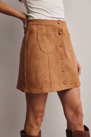 Foxy Faux Suede Button Skirt