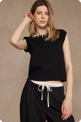 Genevieve Pearl Trim Sweater