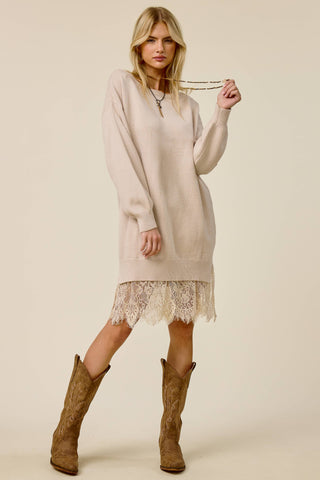 Cafe Au Lait in Lace Sweater Dress