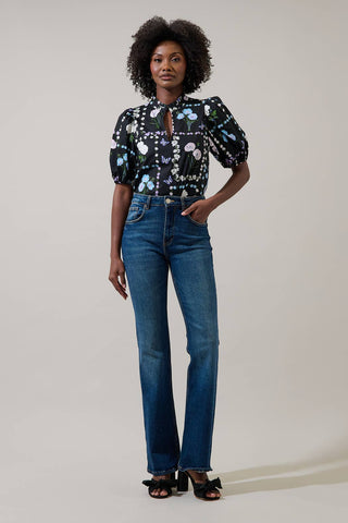 Trevis Floral Daly Split Neck Top