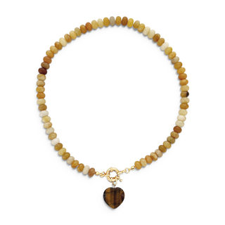Natural Stone Beaded Necklace with Heart Charm