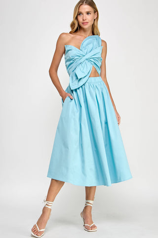 Knotted Flower Bow Midi Dress