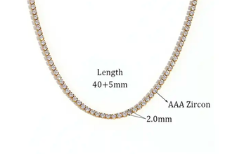 Tennis Necklace. Premium PV plated stainless CZ. 