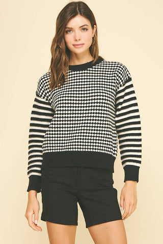 CONTRAST KNIT SWEATER TOP - 6328W