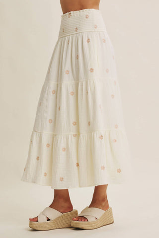 Sunset Field Embroidered Midi Skirt