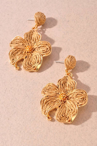 Woven Raffia Floral Statement Earrings