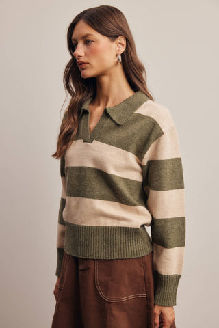 Seriously Striped Collared Knit Sweater