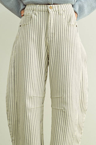 PINSTRIPED PATTERN BARREL PANTS