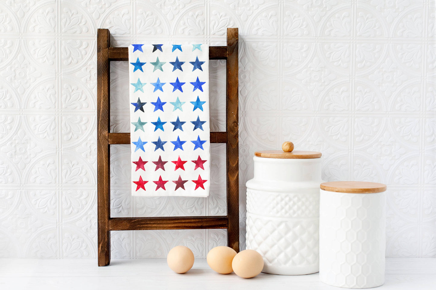 Red & Blue Stars Patriotic Fourth of July Summer Tea Towel