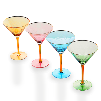 Gold Rimmed Crystal Martini Glasses 10 oz, Set of 4 Classic