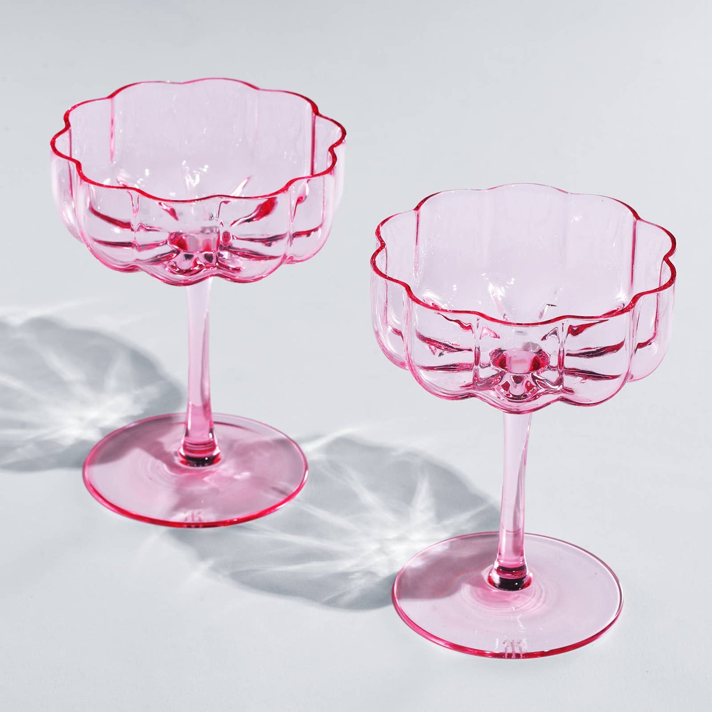 Flower Wavy Petals Wave Glass Coupes 7oz - Set of 2 (Pink)