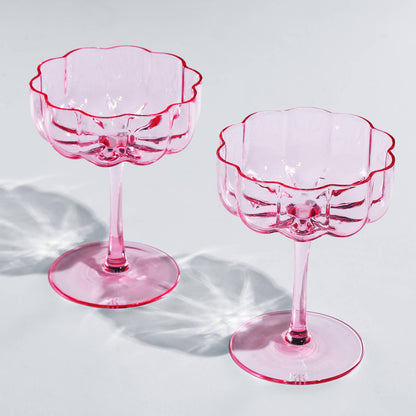 Flower Wavy Petals Wave Glass Coupes 7oz - Set of 2 (Pink)