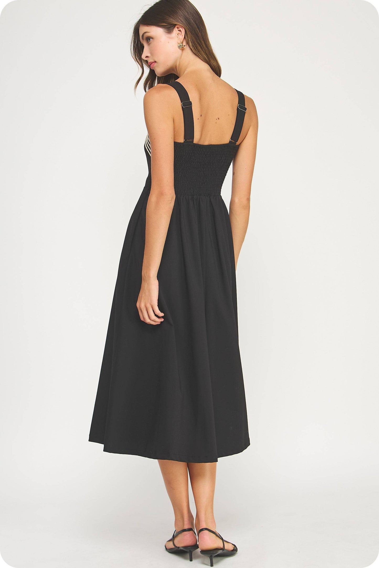 Braid Embroidery Detail Pleated Midi Dress