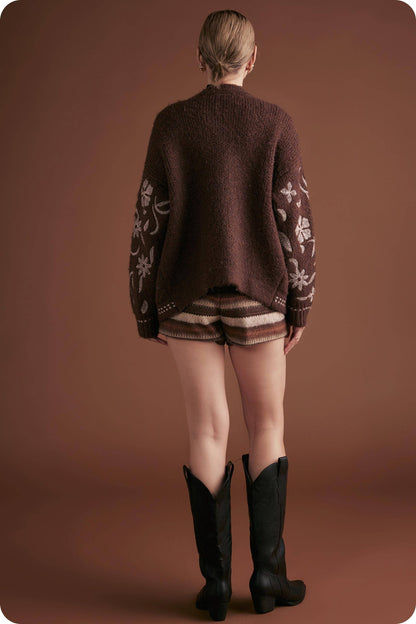 Floral Embroidered Knit Cardigan