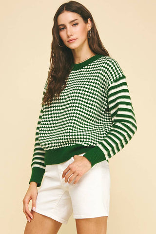 CONTRAST KNIT SWEATER TOP - 6328W