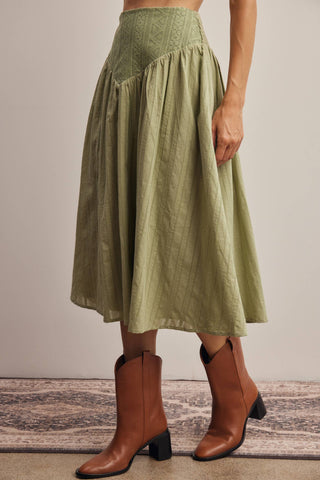 Sage Lily Textured Midi Skirt