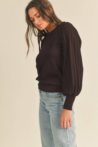 STRIPE TEXTURE PUFF SLEEVE SWEATER