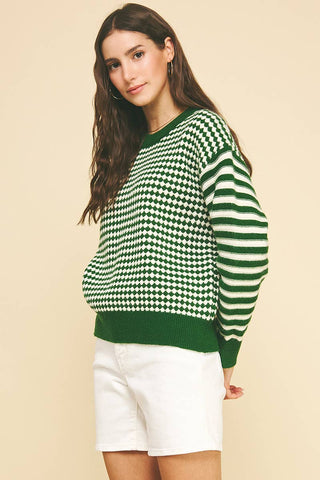 CONTRAST KNIT SWEATER TOP - 6328W
