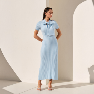 Blue Sky Knit Bow Dress