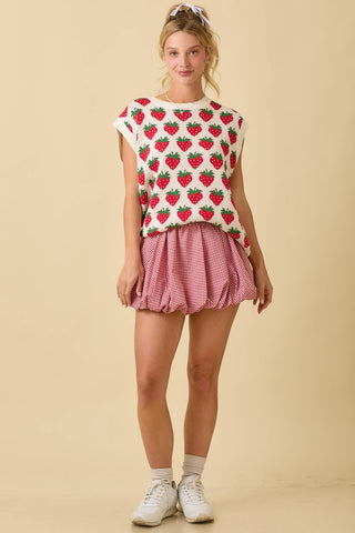 Strawberry Oversized Sleeveless Sweater Knit Top