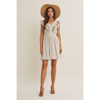 SUNNY AFTERNOON EMBROIDERED RUFFLE MINI WITH LACE UP BACK